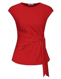 GRACE KARIN Ärmellose Blusen GRACE KARIN Damen Casual Blusentop Flügelärmel Rundhals Oberteile Slim Fit Sommer Top mit Tailleband