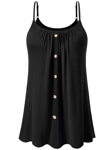vislivin Tops vislivin Top Damen Sommer mit Integriertem BH Spaghetti Tank Tops Loose Unterhemd Cami Oberteile Knopf Ärmellose Bluse Trägertops