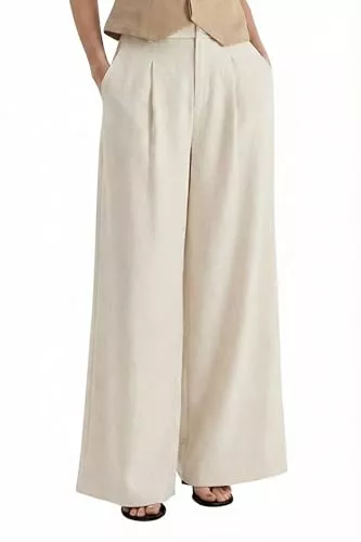 Arach&amp;Cloz Hosen Arach&amp;Cloz Damen Hosen Leinen Blend Business Work Hose Weites Bein Damenhose mit Taschen Stoffhose Freizeithose