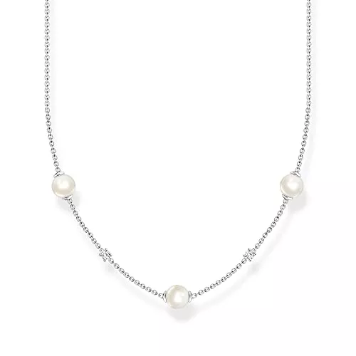 THOMAS SABO Schmuck THOMAS SABO Damen Kette Perlen mit weißen Steinen 925 Sterlingsilber KE2120-167-14-L45V