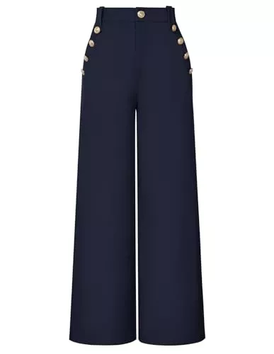 GRACE KARIN Hosen GRACE KARIN Weite Hosen für Damen,Business-Stretchhosen,Dekorativen Knöpfen Hohe Taille Arbeitshose mit Taschen