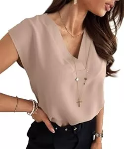 Cicy Bell Ärmellose Blusen Cicy Bell Bluse Damen Ärmellose V-Ausschnitt Tops Sommer Elegant Cap Sleeve T Shirts Casual Lose Einfarbig Oberteile