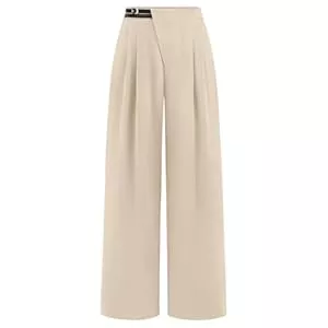 Generic Hosen Freizeithose Damen Weites Bein - Palazzohosen Mit Taschen High Waist Plissee-Hosen Einfarbig Elegante Stoffhose Oversized Locker Anzughose Baggy Bequem Büro Pants Business Breite-Hosen