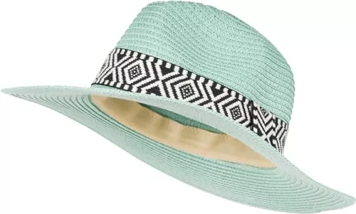 styleBREAKER Hüte & Mützen styleBREAKER Damen Panama Sonnenhut Einfarbig mit Stoff Hutband mit Azteken Muster, Strohhut, Schlapphut, Sommerhut, Fedora Hut 04025046