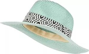 styleBREAKER Hüte & Mützen styleBREAKER Damen Panama Sonnenhut Einfarbig mit Stoff Hutband mit Azteken Muster, Strohhut, Schlapphut, Sommerhut, Fedora Hut 04025046