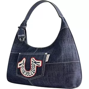 True Religion Taschen & Rucksäcke True Religion Damen Retro, Oversized Horseshoe Logo Shoulder Purse with Patchwork Style Hobo Bag, Dunkles Denim