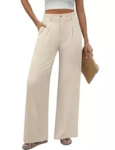 PASUDA Hosen PASUDA Hose Damen Sommer Weites Bein Freizeithose Hight Waist Geradem Sommerhose Leichte Bequeme Lässige Anzughose Hosen Lang mit Taschen, Knopfleiste