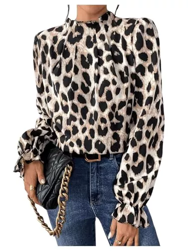 GORGLITTER Langarmblusen GORGLITTER Bluse Mit Rüschen Damen Bluse Mit Stehkragen Langarm Blusenshirt Elegante Blusen Oberteile Volant Ärmel Top