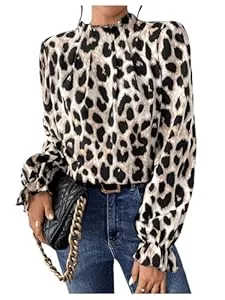 GORGLITTER Langarmblusen GORGLITTER Bluse Mit Rüschen Damen Bluse Mit Stehkragen Langarm Blusenshirt Elegante Blusen Oberteile Volant Ärmel Top