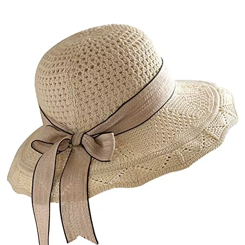 JIHUOO Hüte & Mützen JIHUOO Sommer Faltbar Sonnenhüte Sommerhut Strandmütze Strandhut mit Schleife 1920er Vintage Bowler Hut für Damen