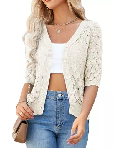 GRACE KARIN Strickjacken GRACE KARIN Damen Cardigan Kurz Tops Casual Elegant Pullover Kurzarm Elegant Bolerojacke mit Button-Down