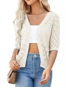 GRACE KARIN Strickjacken GRACE KARIN Damen Cardigan Kurz Tops Casual Elegant Pullover Kurzarm Elegant Bolerojacke mit Button-Down