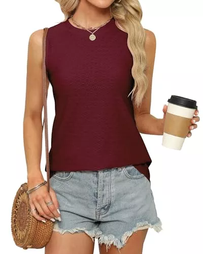 BellaDila Tops Sommer Top Damen Locker Aushöhlen Ärmellos T Shirt Elegant Tanktop Ohne Arm Rundhals Bluse Oberteile Tunika Tops