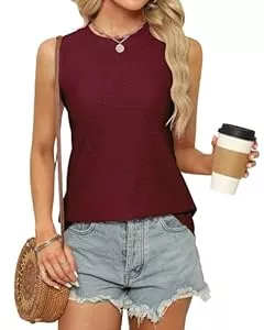 BellaDila Tops Sommer Top Damen Locker Aushöhlen Ärmellos T Shirt Elegant Tanktop Ohne Arm Rundhals Bluse Oberteile Tunika Tops