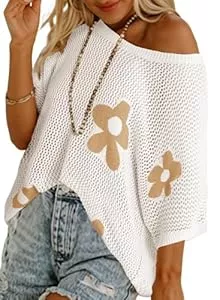 Chicrise Pullover & Strickmode Chicrise Häkelpullover Damen Schulterfrei Rundhals Strickpullover Oversize Hakelnadel Cover Up Mesh Oberteil Lechit lässig