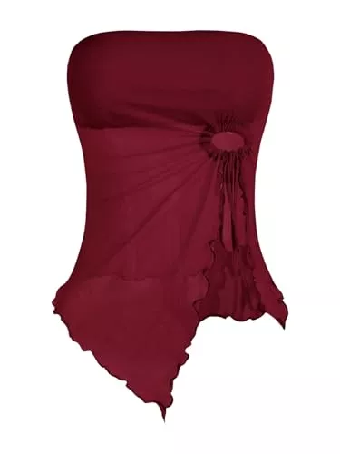 GORGLITTER Tops GORGLITTER Crop Top Damen Y2k Tube Trägerlos Sommer Top Mesh Oberteil Schulterfrei Sommertop Mit Schlitz Urlaub Outfit