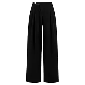 Generic Hosen Freizeithose Damen Weites Bein - Palazzohosen Mit Taschen High Waist Plissee-Hosen Einfarbig Elegante Stoffhose Oversized Locker Anzughose Baggy Bequem Büro Pants Business Breite-Hosen