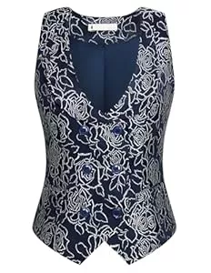 Belle Poque Westen Belle Poque Damen Weste mit Gebogenes Revers V-Ausschnitt Karierte Weste mit Zwei Taschen Geometrischer Saum Einfarbig Jacke