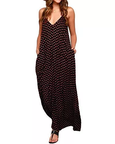 ZANZEA Freizeit ZANZEA Maxikleid Damen Casual Ärmellos Träger Sommerkleid Lang Blumen V-Ausschnitt Loose Casual Strandkleid