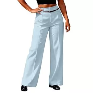 Generic Hosen Anzughose Damen Hohe Taille Wide Leg Hose Casual Business Hosen Elegante Bürohose Leichte Freizeithose Locker Gerade Schnitt Hose mit Gürtel