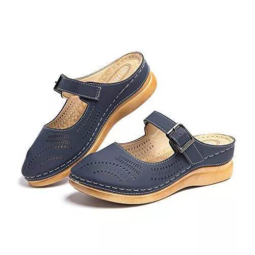 Hitmars Sandalen & Slides Plateau Sandalen Damen Keilabsatz Pantoletten Geschlossene Sommer Keilsandalen Slingback Fußbett Sandalen Frauen Bequeme Schwarz 35-43 EU