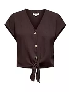 ONLY Kurzarmblusen ONLY Damen Kurzarm Bluse mit Knopfleiste und Bindeschleife Cropped Shirt