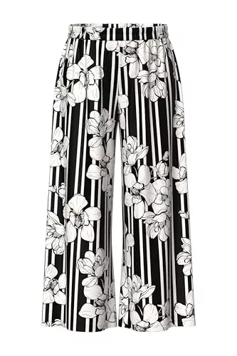 Ulla Popken Hosen Ulla Popken Damen große Größen Übergrößen Plus Size Palazzohose, Blumenstreifen, weites Bein, Elastikbund 846617