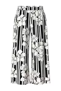 Ulla Popken Hosen Ulla Popken Damen große Größen Übergrößen Plus Size Palazzohose, Blumenstreifen, weites Bein, Elastikbund 846617