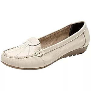 rismart Flache Schuhe rismart Mokassins Damen Leder Loafer Flache Bequem Beiläufig Arbeit Schuhe