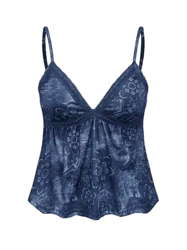 GORGLITTER Tops GORGLITTER Damen Y2k Camisole Spaghettiträger Tops Sommer Crop Top Ärmellos Oberteil Casualtop mit Kontrast Spitze