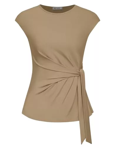 GRACE KARIN Ärmellose Blusen GRACE KARIN Damen Casual Blusentop Flügelärmel Rundhals Oberteile Slim Fit Sommer Top mit Tailleband