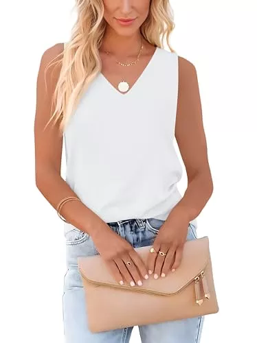 Homlan Tops Homlan Damen Tank Top Sommer Ärmellose V-Ausschnitt Blusentop Loose Fit Shirts Basic Cami Elegant Blusen Casual Oberteile