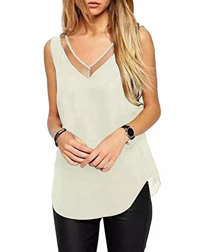 YOINS Ärmellose Blusen YOINS Sommer Tank Top Damen Sexy Ärmellose Chiffon Oberteil Blusen Shirt Casual Loose Fit Crop Tops Sommer