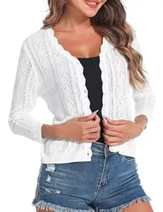 Gyabnw Strickjacken Gyabnw Damen Strickjacke 3/4 Ärmel Bolerojacke Casual Einfarbig Cardigan Freizeit Sommerjacke Outerwear