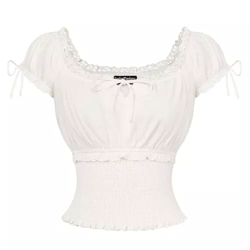 SCARLET DARKNESS Kurzarmblusen SCARLET DARKNESS Damen Renaissance Tops Kurzarm Lace-up Sommer Bluse Square Ausschnitt mit Rüschen Gesmokte Taille Corset Oberteil