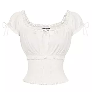 SCARLET DARKNESS Kurzarmblusen SCARLET DARKNESS Damen Renaissance Tops Kurzarm Lace-up Sommer Bluse Square Ausschnitt mit Rüschen Gesmokte Taille Corset Oberteil