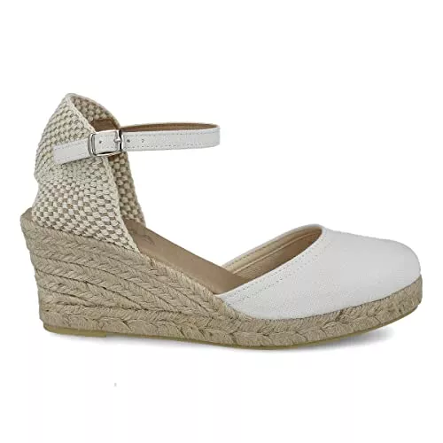 PAYMA Sandalen & Slides PAYMA - Jute Keilsandalen für Damen. Schuhe Sandalen aus Spanien aus Canvas Leinwand. Knöchelschnallenverschluss. Innenpflanze mit Stoff Gepolstert