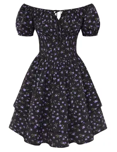SCARLET DARKNESS Freizeit SCARLET DARKNESS Sommerkleid Damen Blumenmuster Kurzer Strandkleider A-Linien Mini Plissierter Saum Tunikakleid