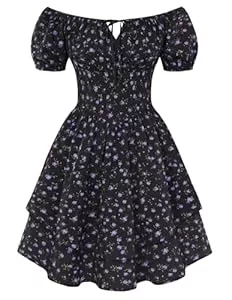SCARLET DARKNESS  SCARLET DARKNESS Sommerkleid Damen Blumenmuster Kurzer Strandkleider A-Linien Mini Plissierter Saum Tunikakleid