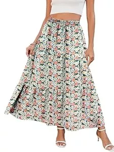Timuspo Röcke Timuspo Rock Damen Lang mit Taschen Maxi Skirt Hohe Elastische Taille Sommer A-Line Einfarbig Flowy Sommerrock Lässig Elegant Blumen Plisseerock Strandrock Faltenrock