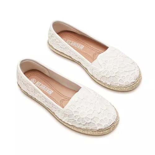 GLAMORA Flache Schuhe GLAMORA LAMORA Espadrilles aus Spitze für Damen, Sparta-Sohle, moderner und tragbarer Stil, Weiß, Schwarz und Beige, Schwarz