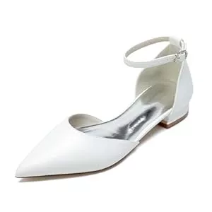 smlekwc Flache Schuhe smlekwc Damen Klassische Leder Spitz Zehen Pumps Knöchelriemen Brautschuhe Komfort Flache Absätze Formelle Kleid Schuhe