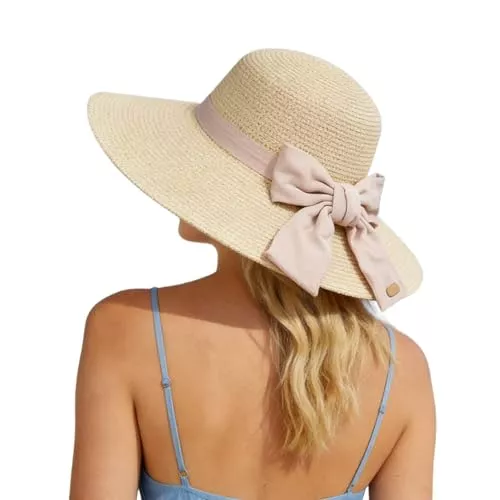 Generisch Hüte & Mützen Generisch Sonnenhut Damen Strand Strohhut Sonnenhut Faltbar Krempe Bowknot Strohhüte Sommerhut Für Strand Urlaub Reise