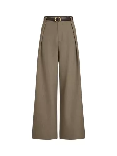 SweatyRocks Hosen SweatyRocks Anzughose Damen Weites Bein Bundfaltenhose Stoffhose Elegant Business Outfit Anzughosen Mit Gürtel Leinenhose