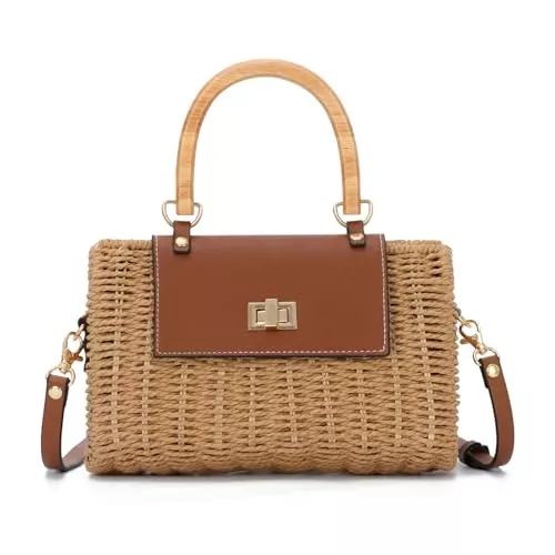 EVEOUT Taschen & Rucksäcke EVEOUT Geflochtene Rattan Umhängetaschen Damen Sommer Chic Weiden Korb Handtasche mit Schulterriemen Stroh Crossbody Tasche