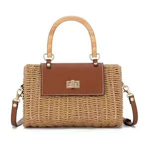 EVEOUT  EVEOUT Geflochtene Rattan Umhängetaschen Damen Sommer Chic Weiden Korb Handtasche mit Schulterriemen Stroh Crossbody Tasche