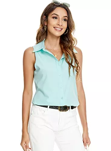 Atnlewhi Ärmellose Blusen Atnlewhi Damen Ärmellos Knöpfen Hemden Bluse Basic Kragen Arbeit Büro Stretch Formelle Casual Blusen