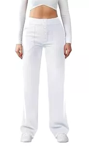 Friptspyg Hosen Friptspyg Hose Damen Hohe Taille Weite Hose Knopf Gerades Bein Hose Casual Arbeit Hose Stretch Yogahose mit Taschen