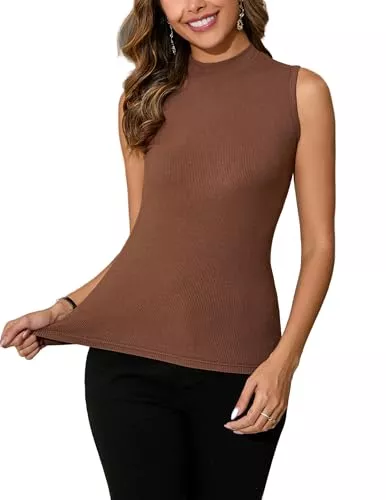 Dosieyeo Tops Dosieyeo Damen Rollkragen Top Ärmellos Elegant Rippen Rolli mit Stehkragen Weich Stretch Unterziehrolli Rollishirt