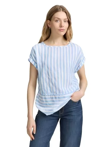 TOM TAILOR Kurzarmblusen TOM TAILOR Damen Loose Fit Bluse mit Streifenmuster